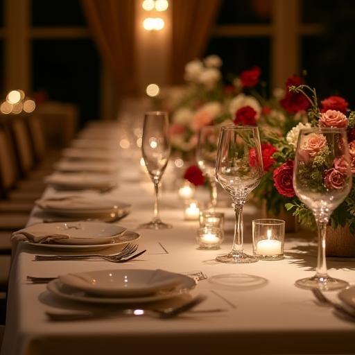 Elegant table setting at a private catering event by Aura Plates.