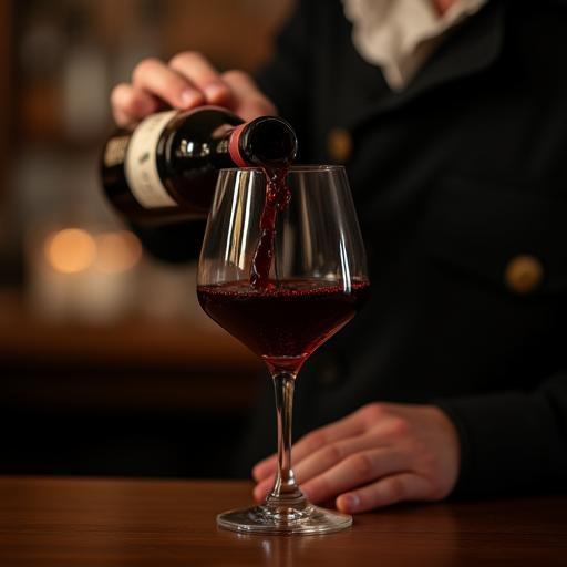 Sommelier carefully pouring a glass of red wine for a pairing.